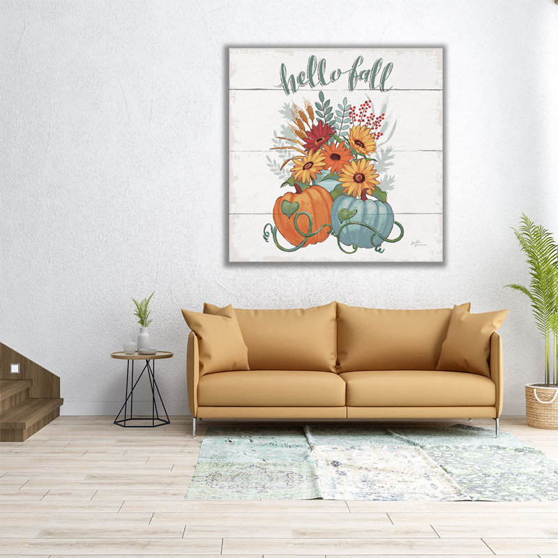 «Fall Fun II» gris et bleu - reproduction d'art sur toile, H 12 po x l 12 po