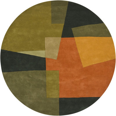 Bense Garza Hand Tufted Wool Abstract Area Rug in Green/Orange