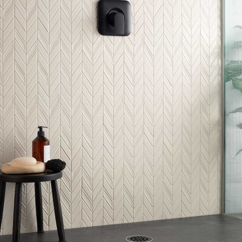Brookline Chevron 1x5 Glossy Ceramic Mosaic Tile, Warm Gray