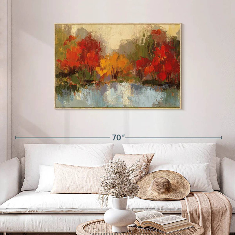Automne Riverside I, Cadre flottant en bois naturel, 43 po x 29 po