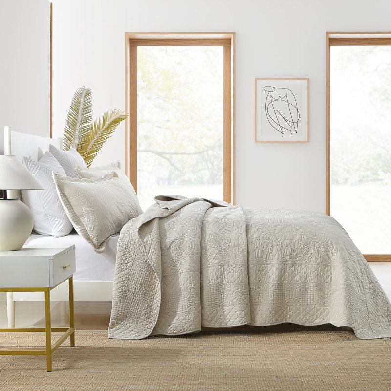 Khaki Cotton Oversized Queen Quilt Bedspread Set