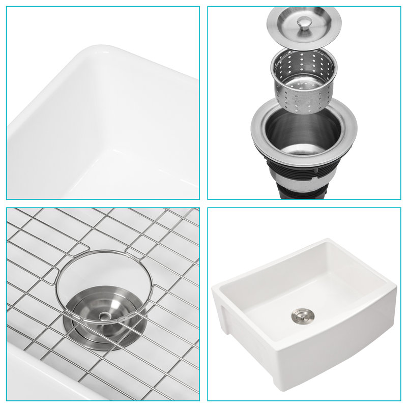 White Ceramic Sink 24" - Arch Edge Apron Front Single Bowl For A Kitchen Decor Stylish Feature