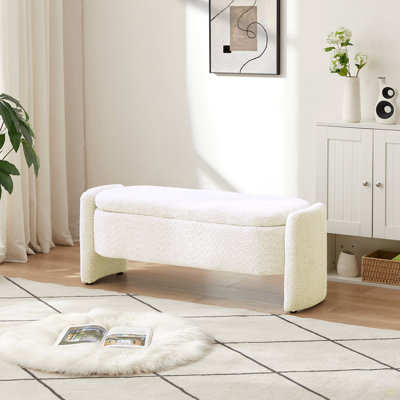 Banc de rangement ovale en tissu polaire avec repose-pieds ovale avec grand espace de rangement pour le salon, le vestibule et la chambre à coucher