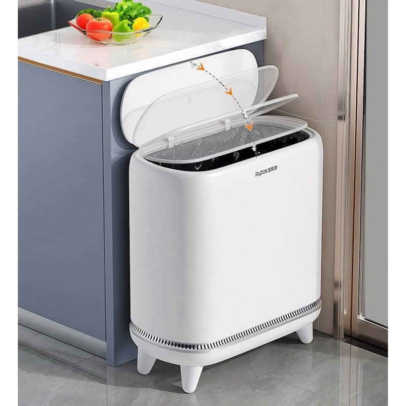 Poubelle de salle de bain Joybos avec couvercle, petite poubelle à aspiration par aspiration 3,5 gallons avec couvercle, poubelle pour pieds de salle de bain, bureau, maison, véhicule récréatif, cadeau de rentrée scolaire