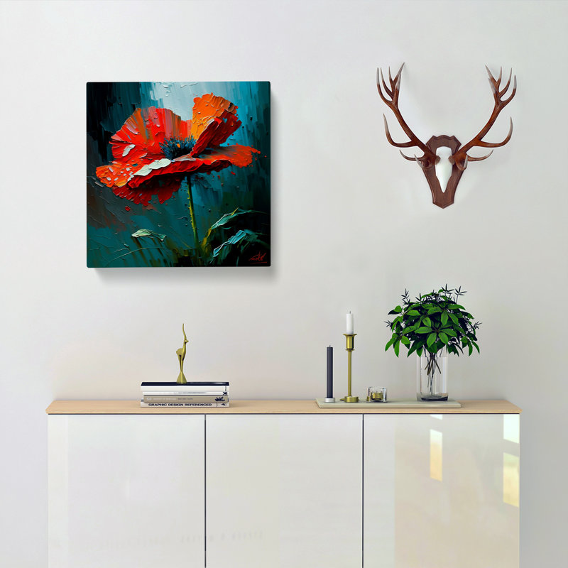 Poppy Flower Palette Knife - Wrapped Canvas, 35cm H x 35cm W x 3cm D