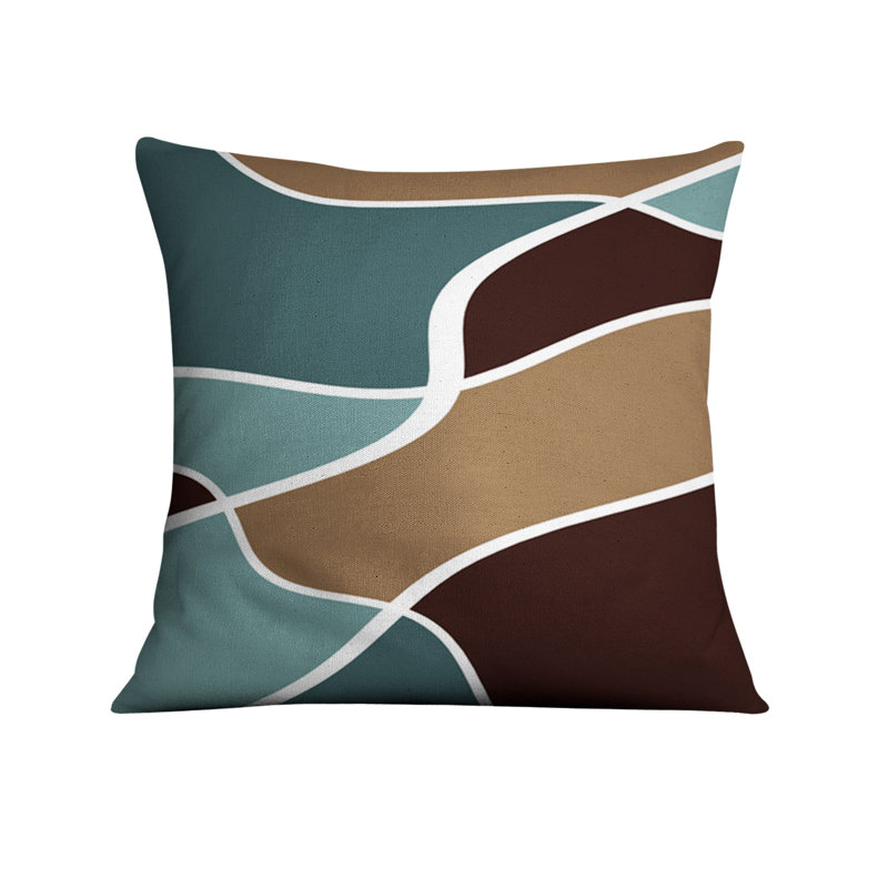 Coussin décoratif avec insert, H 16 po x l 16 po, Bleu / brun abstrait 4