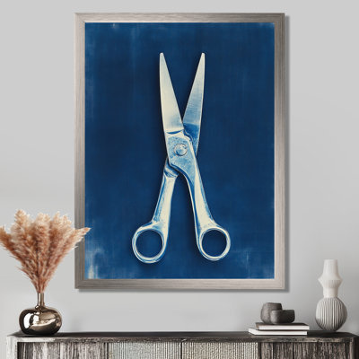 Sewing Scissors in Prussian Blue II - Blueprint Picture Framed Wall Art