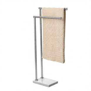 Free Standing Towel Rack, 2 Tier with Weighted Marble Base (Brushed Steel)