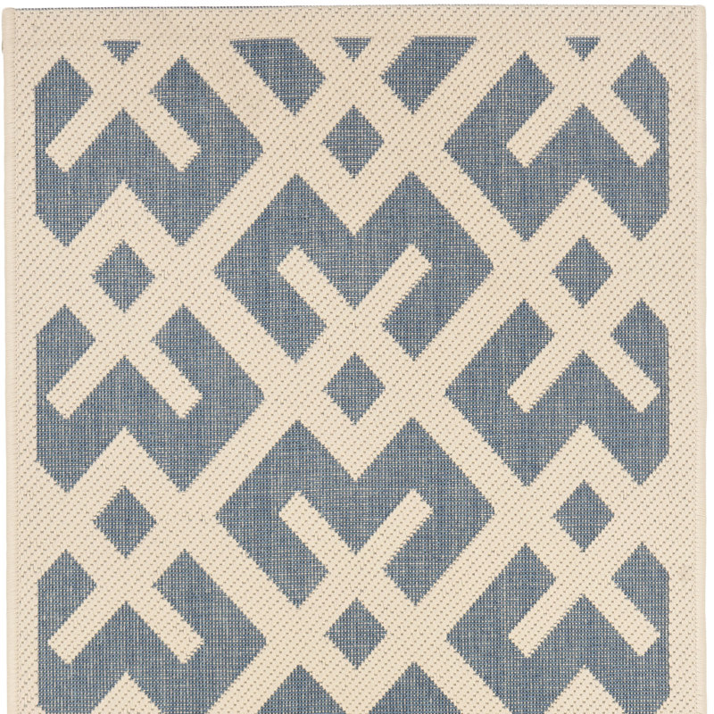 Arneshia Geometric Blue/Bone Area Indoor/Outdoor Area Rug, Runner 2'4" x 6'7"