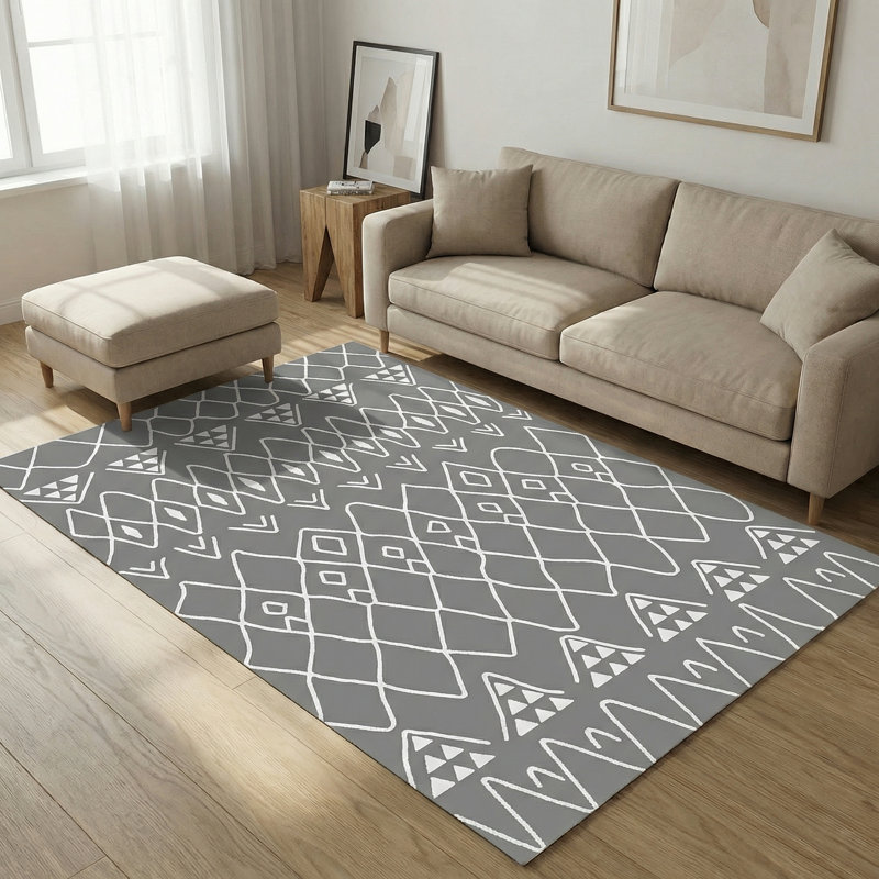 Tapis à motif géométrique marocain Thambiah, Rectangle 5 pi 3 po x 7 pi 7 po
