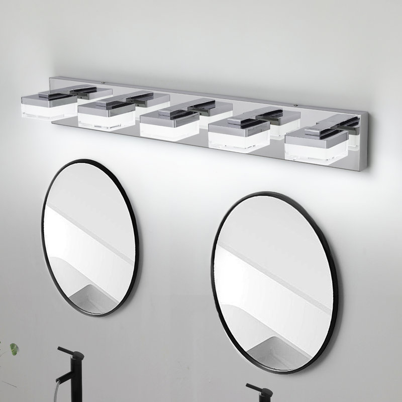 Luminaire de salle de bain à DEL à intensité variable moderne, 6000 K, 5 lumières, Chrome