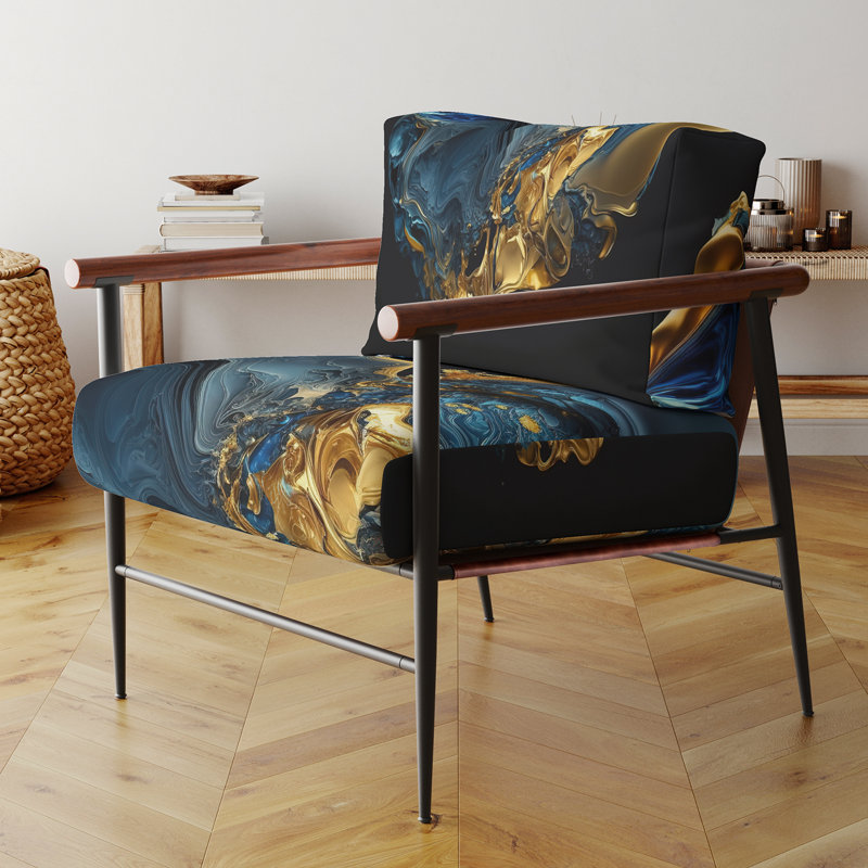 Fauteuil abstrait géométrique en marbre mauve et bleu abstrait de 25 po de largeur, Noir, noir, noir, noir