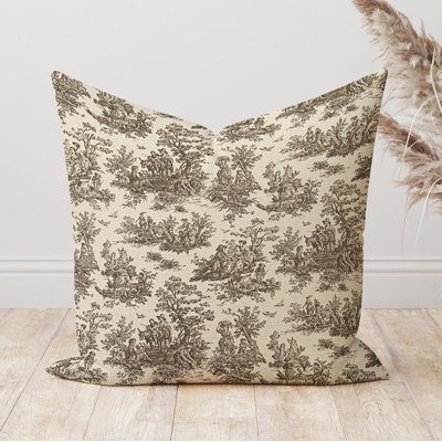 Chestnut Brown Colonial Toile Pillow Cover