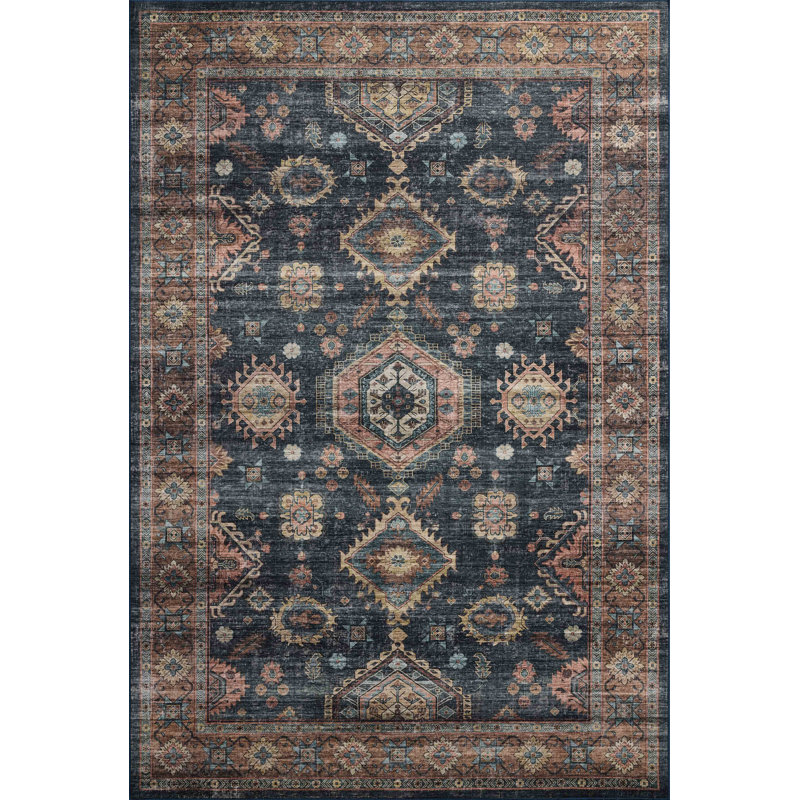 Aaronley Machine Washable Denim / Sunset Area Rug, Rectangle 9' x 12'