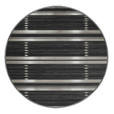 Washable Dark Gray Silver Striped Area Rug