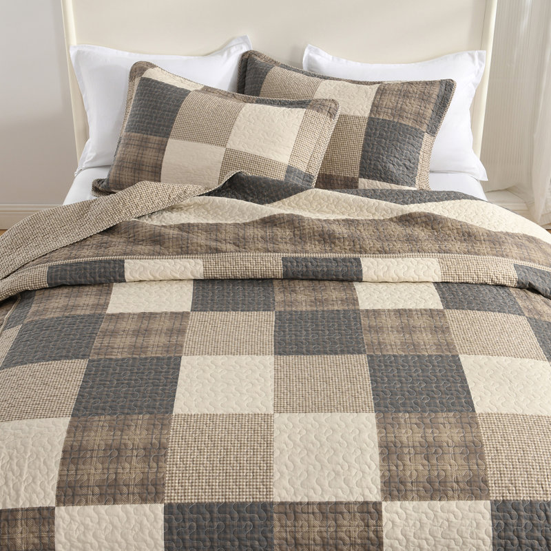 100% Cotton 128" x 120" 3-Piece Oversized Reversible Bedspread Set, Oversized King Bedspead + 2 Pillow Shams