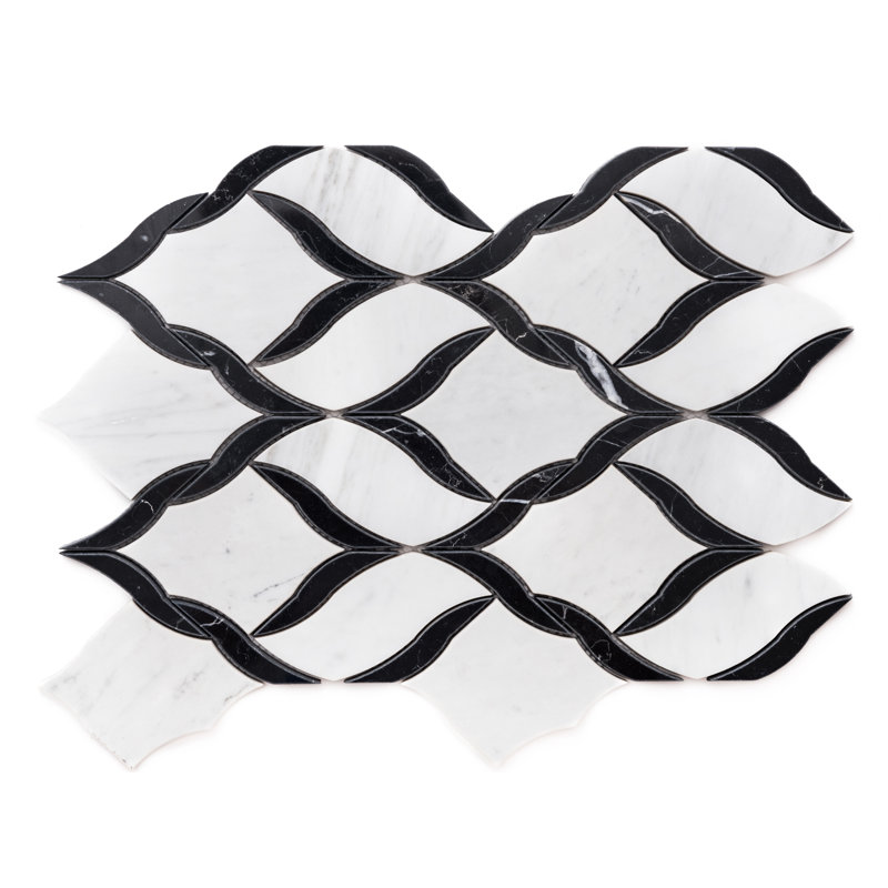 Carreau de mosaïque de marbre et de plancher 1 po x 1 po Santorini, Carrara / noir