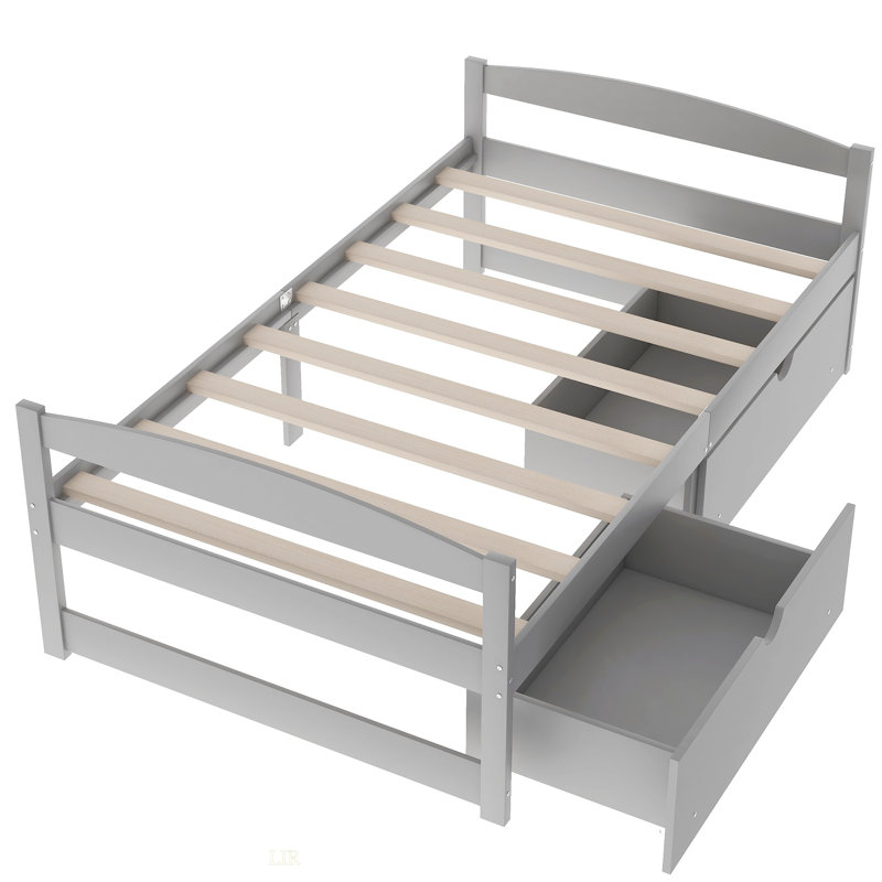 Lit plateforme simple avec deux tiroirs, gris