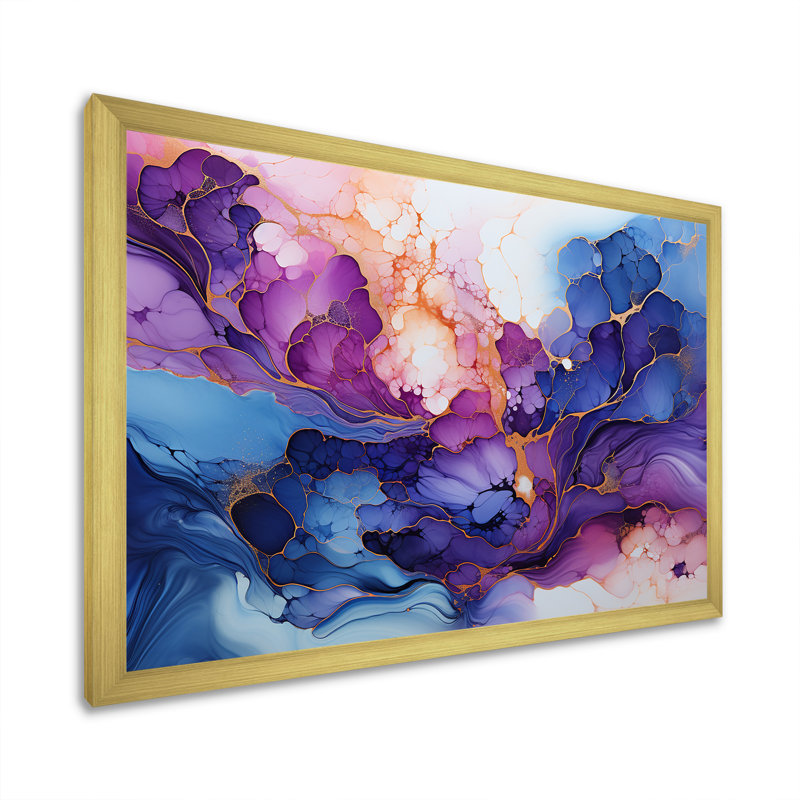 «Rose et bleu Alco», impression sur toile, Cadre doré simple, H 16 po x l 32 po x P 1 po