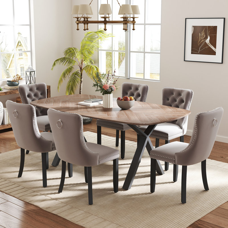 Rectangle Dining Set with Tufted Dining Chair, 29.5"H x 71"L x 35.4"W, Gray