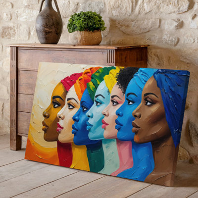 Canvas Create A Vibrant Abstract Portrait Of Diverse Individuals Lined Up Wall Art In Profile Each Featuring A Unique Color Palette Canvas Wall Art