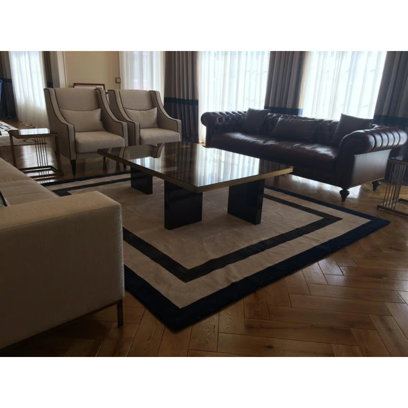 Tapis spécial touffeté crème de couleur noire à rayures rayées tissées à la machine et lavable à la machine_53