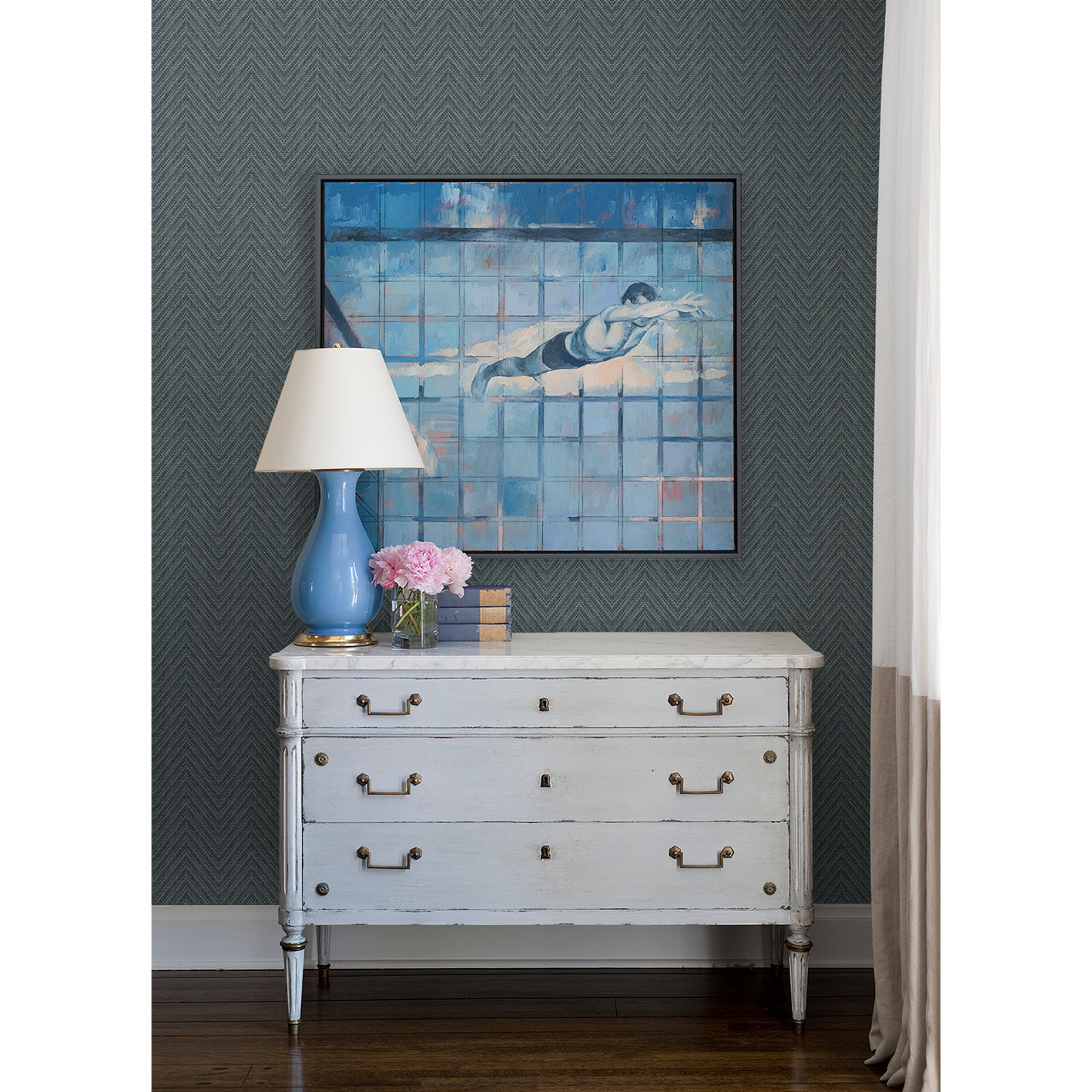 Eris Chevron Wallpaper, Teal
