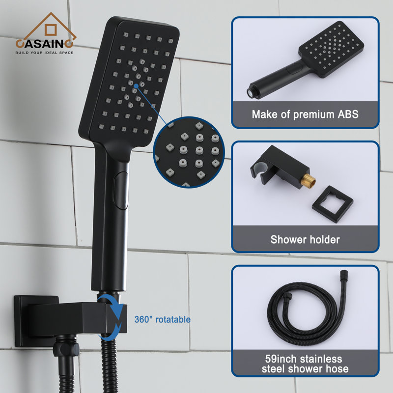 Robinet de baignoire et de douche à pression équilibrée avec valve brute, garniture et inverseur, Noir mat