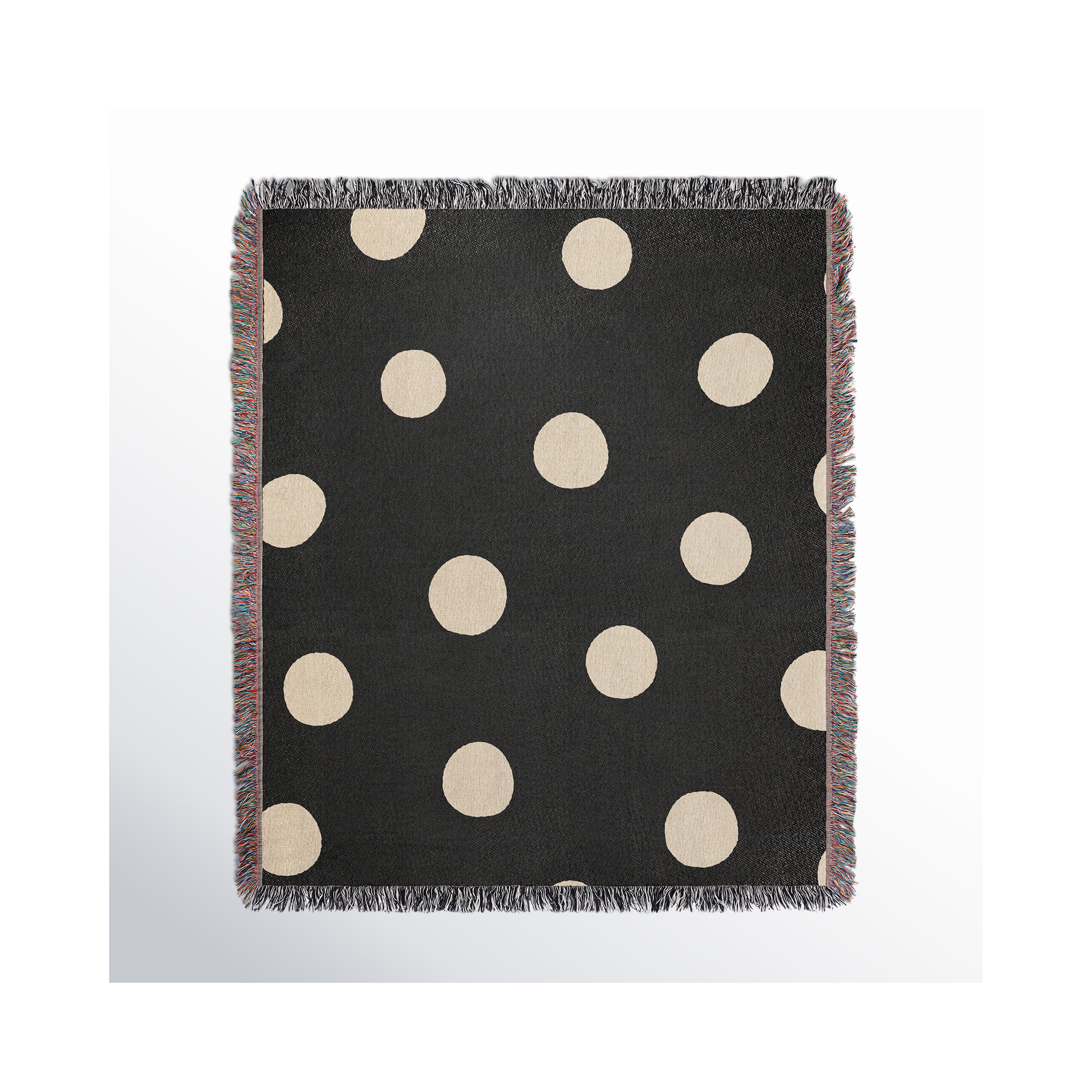 Leonore Cotton Hand Woven Throw Blanket, Black/Beige, Throw