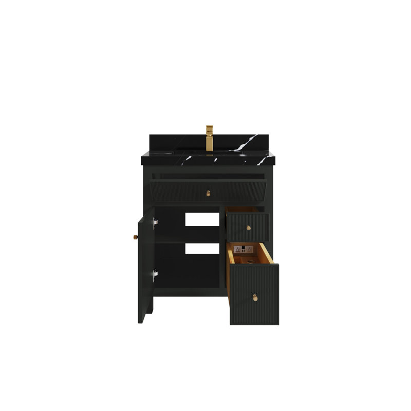 Sonoma 30 In. W X 22 In. D Single Sink Bathroom Vanity In Blacktop With 2 In. Gold Quartz, Calacatta Black