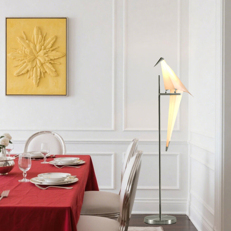 Modern Single Origami Bird Floor Lamp With Led Light, Silver