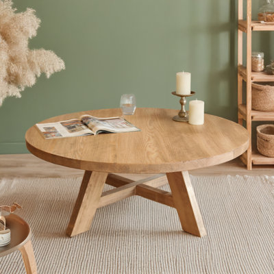 Gerco Solid Wood Round Farmhouse Coffee Table, Rustic Design