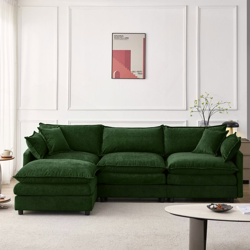 Canapé modulaire de 105 po en tissu de chenille rembourré de 105 po avec repose-pieds et canapé en L, Vert