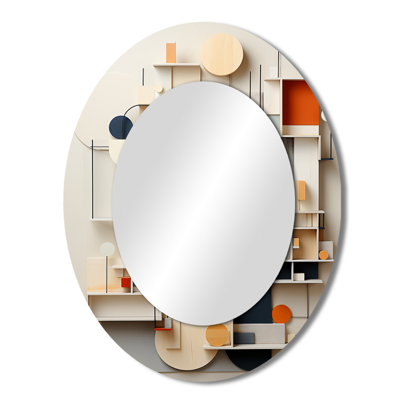 Abstrait géométrique blanc et bleu Essential Forms - Miroir mural moderne ovale, 43 po x 33 po