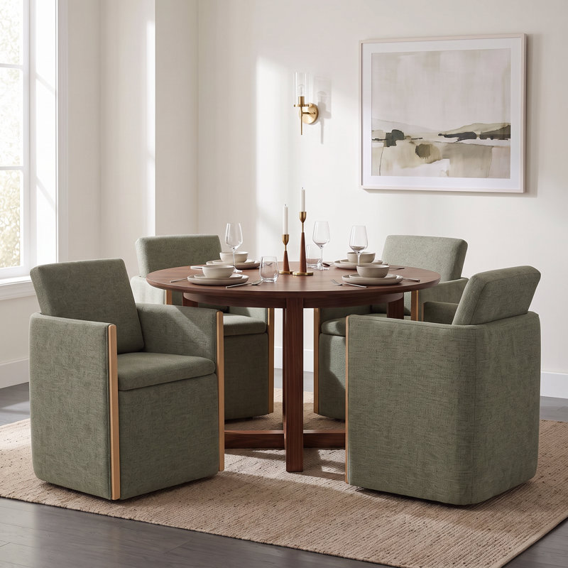 Modern Dining Arm Chair with Premium Upholstery & Hidden Casters, Moss Green