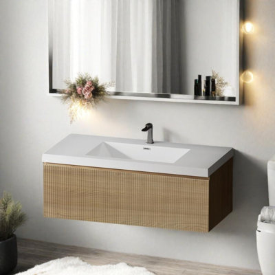 Meuble-lavabo flottant 42 po avec meuble de rangement mural moderne et lavabo intégré