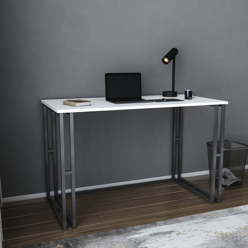 Kane Desk Metal Base Writing Desk, White/Black