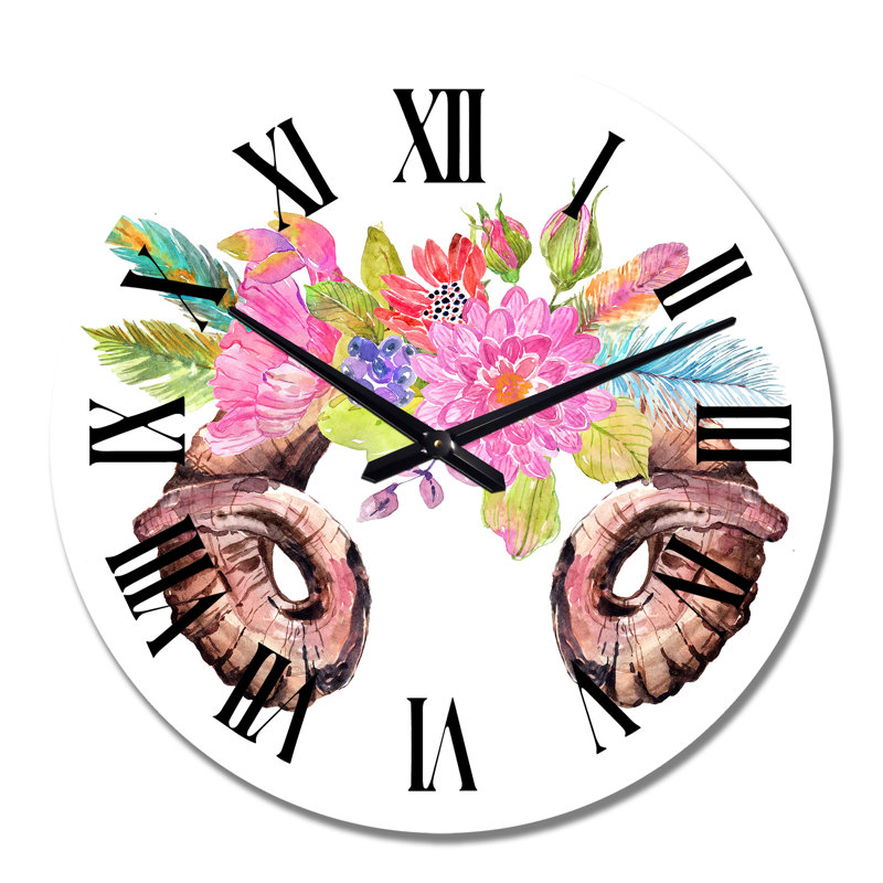 Motif floral rose - Horloge murale traditionnelle, Moyen
