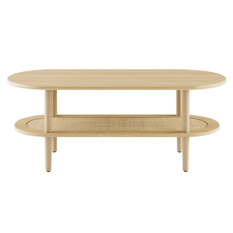 Table basse ovale avec tablette en rotin Modway Torus, Chêne
