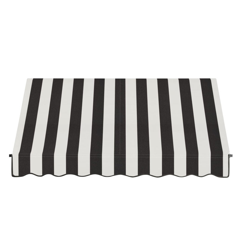 Awntech Santa Fe Acrylic Fabric Fixed Awning with Iron Rope Arms, Black/White Stripe, 44" H x 124.5" W x 24" D