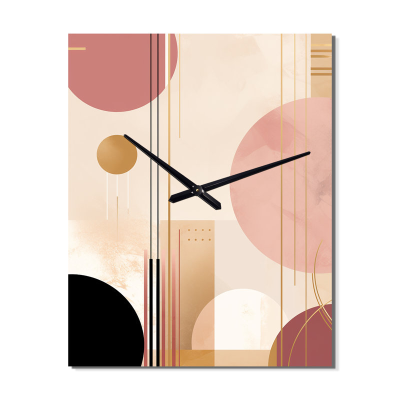 Boho Dreams abstrait géométrique en rose rétro - horloge murale paysage abstrait, Médium