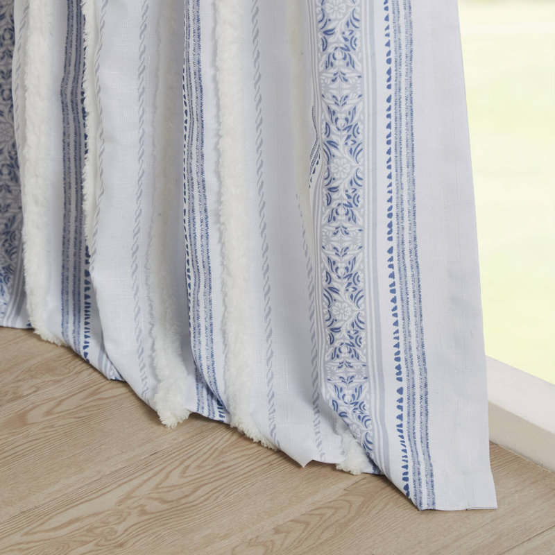 Veronica Poly Printed Curtain Panel With Tufted Stripe And Lining, 50" W x 84" L