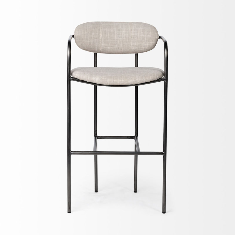 Tabouret en tissu Biélorussie, Tabouret de bar (siège d’une hauteur de 30 po), Gris bronze, Mélange de lin beige