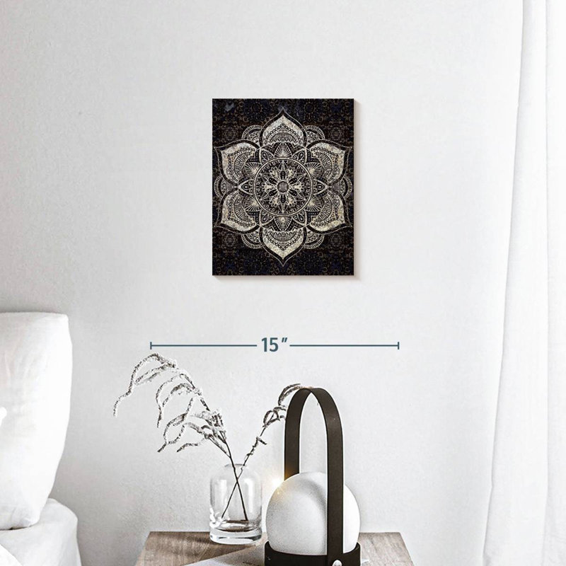 Impression sur toile noir et blanc Mandala, H 10 po x l 8 po x P 1 po