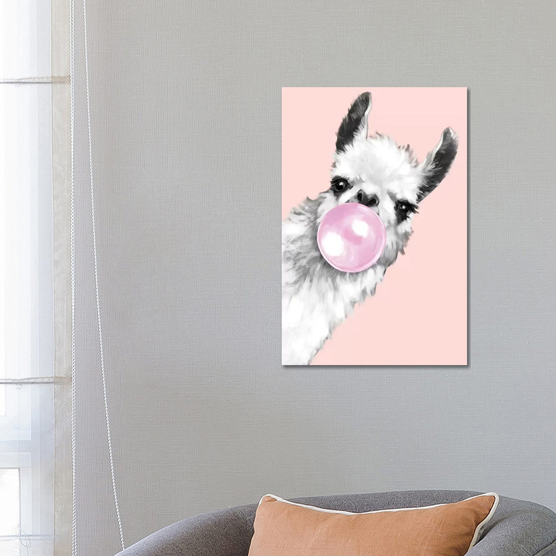 Sneaky Llama Blowing Bubble Gum by Big Nose Work - Print on Canvas