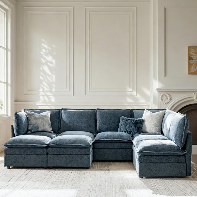 Canapé modulaire surdimensionné à double couche avec rangement 127,5 po Cashin, Polyester bleu