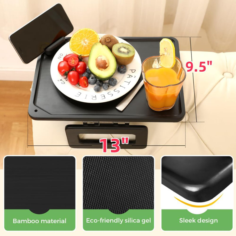 360° Rotating Couch Arm Tray Table With Adjustable Phone Stand - Large Multi-Functional Sofa Armrest Tray For Drinks, Snacks, Remote Control, And Tablet