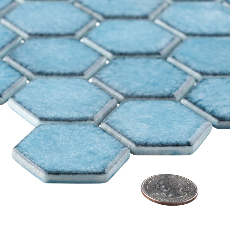 Honoro- Hexite Honeycomb Glass 2" Hexagon Mosaic Wall & Floor Tile, Blue