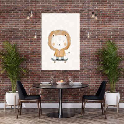 Skateboarding Lion Playful Whimsical Contemporary Lion Wall Art Print 1 Piece Wrapped Canvas Wall Art
