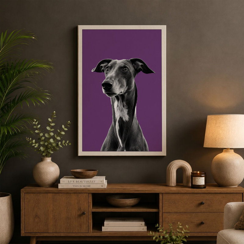 Elegant Greyhound Portrait Minimalist - Wrapped Canvas, 24x16 - 61.0 x 40.6 cm, Cream Border
